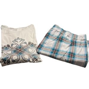 Vera Bradley Women’s 2XL Pajama Set – Snowflake Long Sleeve Top & Plaid Pants